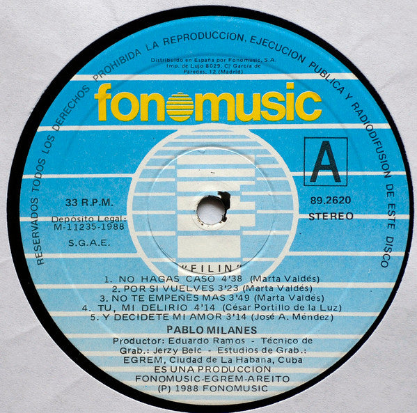 Image of Label Cover of LP - VG/VG - PABLO MILAN S, Filin (Fonomusic; 89.2620, Spain 1988 Reissue), Sleeve has light ring wear / staining. Tiny sticker ghost on front, Iberian Records sticker on reverse, - 2516328C