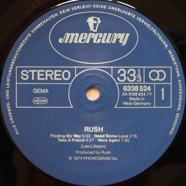 Image of Label Cover of LP - VG/VG - RUSH, Rush (Mercury; 6338 524, Germany 1985 Reissue), , - 2526335E