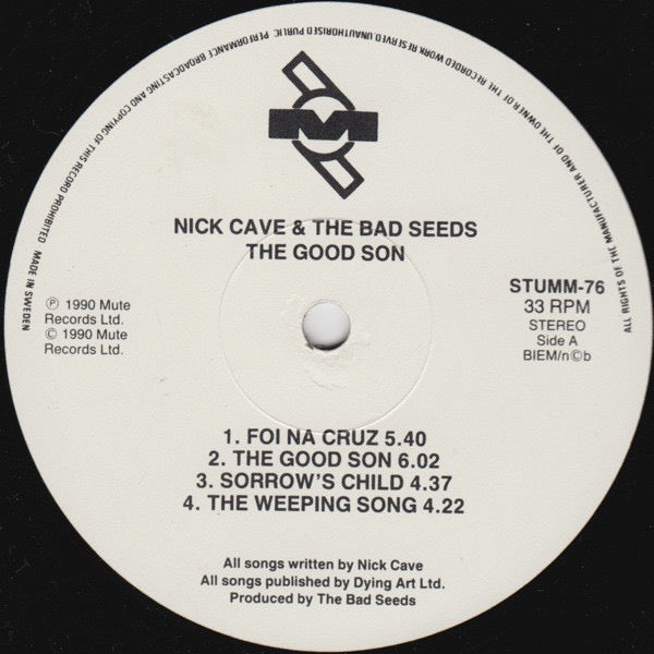 Image of Label Cover of LP - VG/VG - NICK CAVE & THE BAD SEEDS, The Good Son (Mute; STUMM 76, Scandinavia 1990, Hype Stickered Sleeve, Inner, Limited Edition With 7"), With 7", Strong VG throughout, Light sleeve wear only, Shiny with sticker, Disc has some wispy hairlines, Good gloss. , - 2516385C