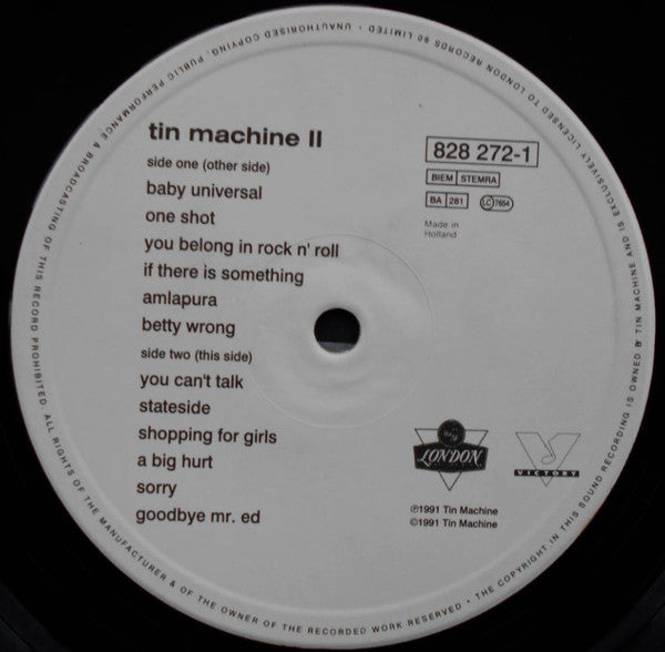 Image of Label Cover of LP - VG+/G+ - TIN MACHINE, Tin Machine II (London Records; 828 272-1, Europe 1991, Inner), , - 2516361C