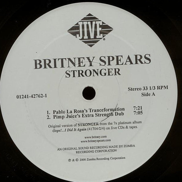 Image of Label Cover of 12" - VG/VG+ - BRITNEY SPEARS, Stronger (Jive; 01241-42762-1, US 2000, Picture Sleeve), Still in shrinkwrap., - 2516428C