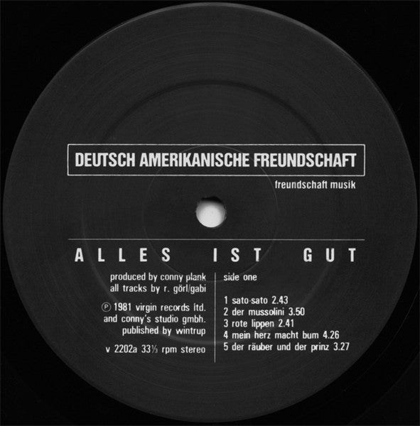 Image of Label Cover of LP - VG/VG - DEUTSCH AMERIKANISCHE FREUNDSCHAFT, Alles Ist Gut (Virgin; V2202, UK 1981, No Inner), , - 2516429C