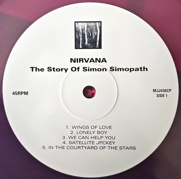 Image of Label Cover of LP - EX/VG - NIRVANA, The Story Of Simon Simopath (Klimt Records; MJJ436CP, France 2023 Reissue, Unofficial Release. Purple Vinyl.), Paper scuffs and hairlines. Still in hype stickered shrinkwrap., - 2526417E