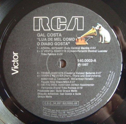 Image of Label Cover of LP - VG+/VG+ - GAL COSTA, Lua De Mel Como O Diabo Gosta (RCA Victor; 1400002, Brazil 1987, Inner), Nice clean copy thoughout!, - 2516482C