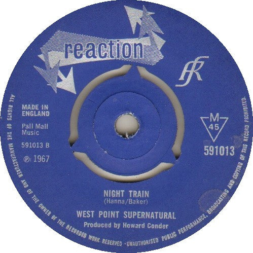 Image of Back Cover of 7" - /VG+ - WEST POINT SUPERNATURAL, Time Will Tell / Night Train (Reaction ; 591013, UK 1967, Mono), Very Light Surface Mark Which Does Not Sound, - 2526287E