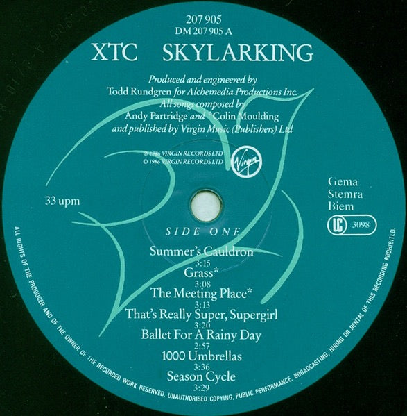 Image of Label Cover of LP - VG/G - XTC, Skylarking (Virgin; 207 905, Europe 1986, Inner), , - 2516469C