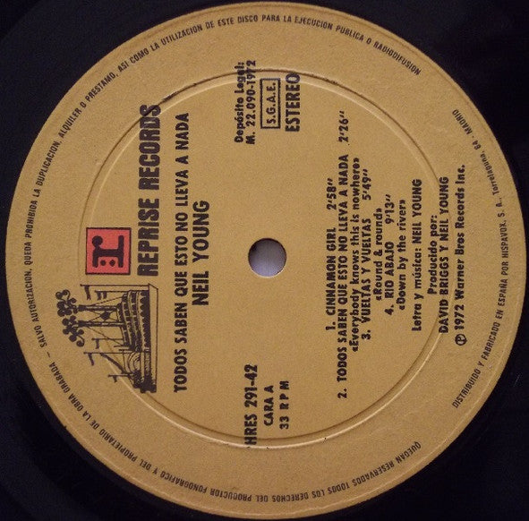 Image of Label Cover of LP - VG/VG - NEIL YOUNG CON CRAZY HORSE, Everybody Knows This Is Nowhere (Reprise Records; HRES 291-42, Spain 1972, No insert), Strong VG - hairlines only. , - 2526435E