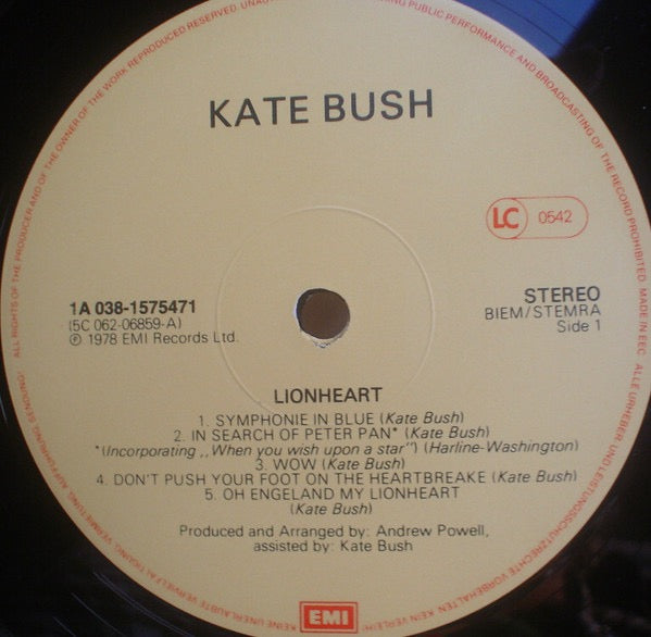 Image of Label Cover of LP - VG+/G+ - KATE BUSH, Lionheart (Fame; 1C 038 1575471, Europe 1980s Reissue, Inner), , - 2516474C