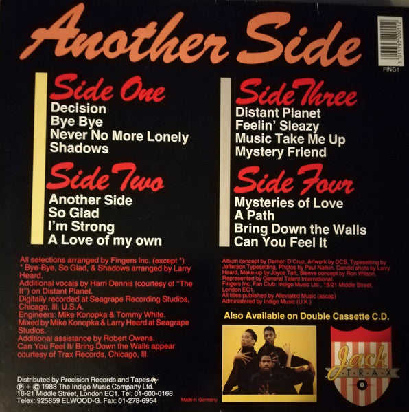 Image of Back Cover of 2x10" - G+/G - FINGERS INC., Another Side (Jack Trax; FING 1, UK 1988, Gatefold), , - 2626036E