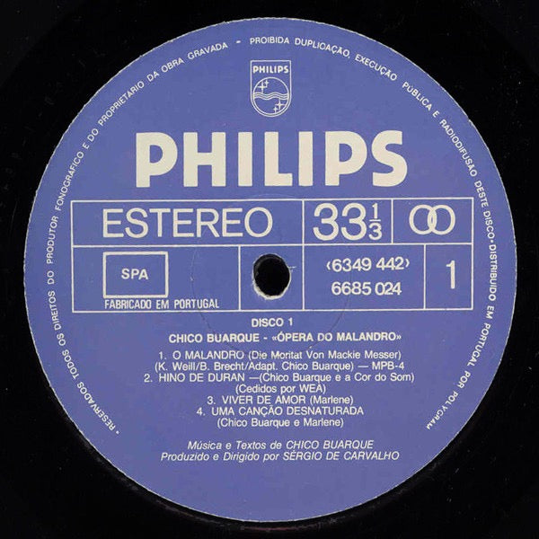 Image of Label Cover of 2xLP - VG/VG - CHICO BUARQUE, pera Do Malandro (Philips; 6685 024, Portugal 1979, Gatefold), Light Marks only., - 2616032C