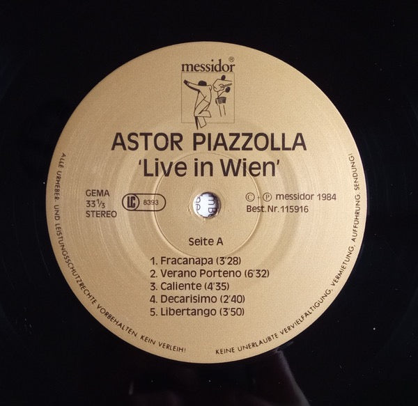 Image of Label Cover of LP - VG+/VG - ASTOR PIAZZOLLA Y SU QUINTETO TANGO NUEVO, Live In Wien Vol. 1 (Messidor; 115916, Germany 1984, Inner), Light Marks only., - 2616034C