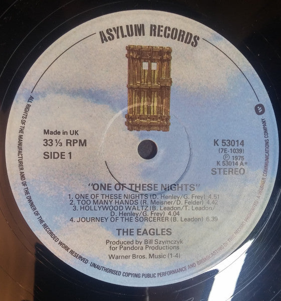 Image of Label Cover of LP - VG+/VG+ - EAGLES, One Of These Nights (Asylum Records; K 53014, UK 1970s Reissue, Inner), , - 2646022S