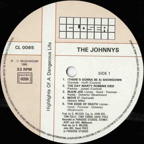 Image of Label Cover of LP - VG/G+ - THE JOHNNYS, Highlights Of A Dangerous Life (Closer Records; CL 0065, France 1986, Inner), Light Marks only., - 2616100C