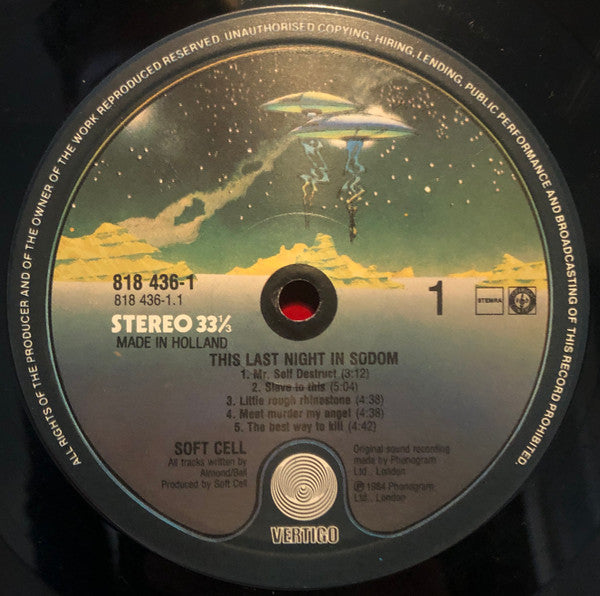 Image of Label Cover of LP - VG/G+ - SOFT CELL, This Last Night In Sodom (Vertigo Spaceship Labels, Made In Holland On Labels ; 818 436-1, Netherlands 1984, Inner), Light Marks only., - 2616104C