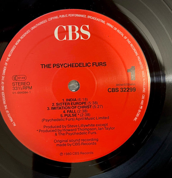 Image of Label Cover of LP - VG+/VG - THE PSYCHEDELIC FURS, The Psychedelic Furs (CBS Red Label "Made In Holland" Rim Text; CBS 32299, Europe 1980s Reissue, Pink Sleeve, "Nice Price" Company Inner), Strong VG, - 2616224C