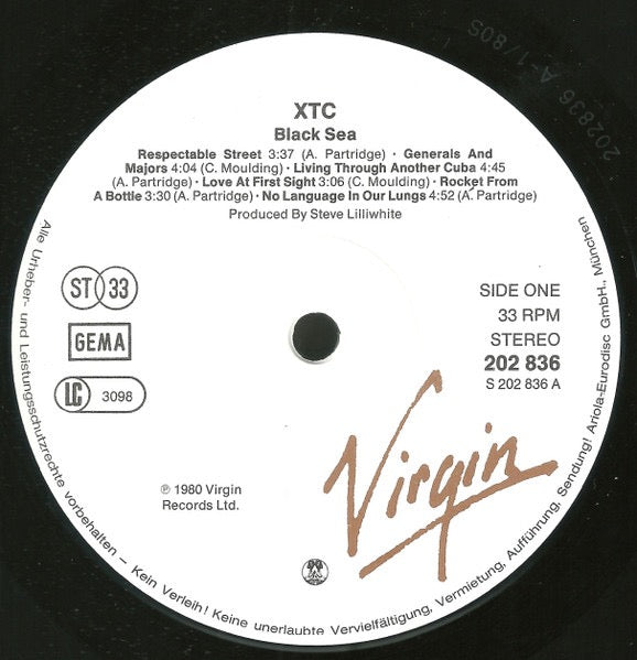 Image of Label Cover of LP - VG/VG - XTC, Black Sea (Virgin; 202 836, Germany 1980, Title Printed On Sleeve, Insert), A few wispy hairlines, Edge wear. , - 2616269C