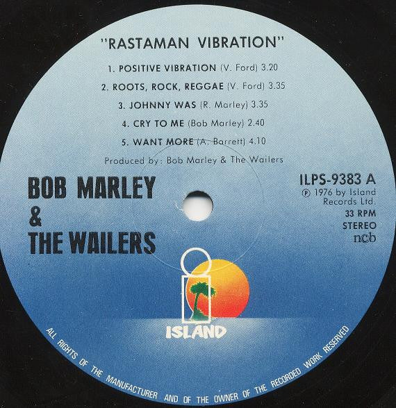 Image of Label Cover of LP - VG+/VG - BOB MARLEY & THE WAILERS, Rastaman Vibration (Island Records; ILPS 9383, Sweden 1976, Gatefold, Inner), , - 2616379C