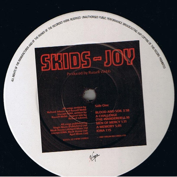 Image of Label Cover of LP - VG/VG - SKIDS, Joy (Virgin; V2217, UK 1981, Inner), , - 2616279C
