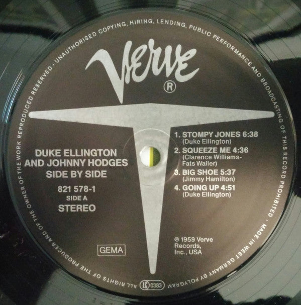 Image of Label Cover of LP - VG/VG - DUKE ELLINGTON AND JOHNNY HODGES, Side By Side (Verve Records; 821 578-1, Germany 1984 Reissue, Picture Sleeve), Strong VG, couple of light marks on the B-side., - 3726446E