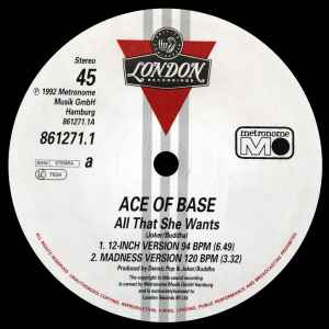 Image of Label Cover of 12" - VG/VG - ACE OF BASE, All That She Wants (Metronome; 861 271-1, UK 1993, Picture Sleeve), , - 2616413C