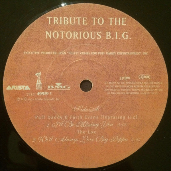 Image of Label Cover of 12" - VG+/VG - PUFF DADDY & FAITH EVANS / 112 / THE LOX, Tribute To The Notorious B.I.G. (Arista; 74321 49910 1, Europe 1997, Picture Sleeve), Bottom of sleeve very slightly pinched, - 2616505C