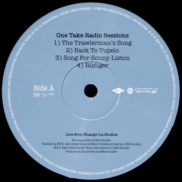 Image of Label Cover of LP - VG+/EX - MARK KNOPFLER, One Take Radio Sessions (Mercury; 7535262, Worldwide 2025 Reissue, Record Store Day, Limited Edition, Remastered, Stereo, 180g), Corner Bump, - 2646277S