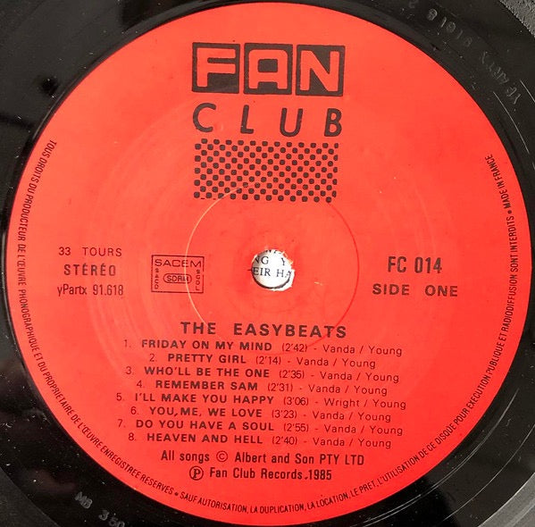 Image of Label Cover of LP - VG/G+ - THE EASYBEATS, Friday On My Mind (Fan Club Red Labels; FC 014, France 1985, Inner), Light hairlines only , - 2616472C
