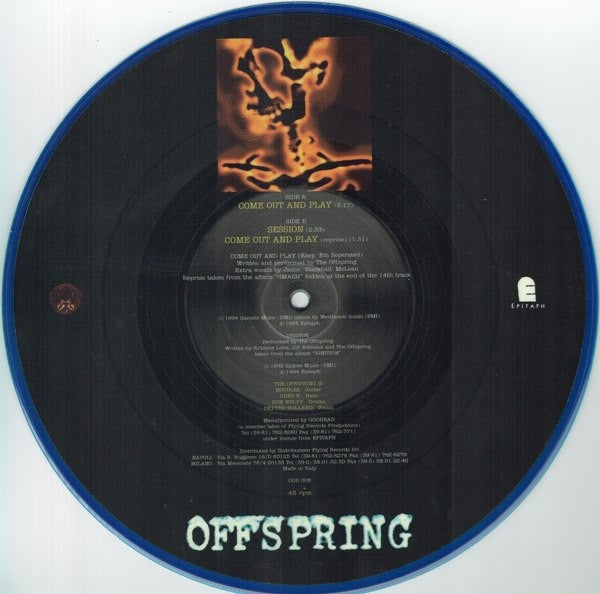 Image of Back Cover of 10" - G/VG - THE OFFSPRING, Come Out And Play (Godhead; GOD 008, Italy 1994, Non Stickered Plastic Sleeve, Picture Disc), Sleeve yellowed & split., - 2616518C