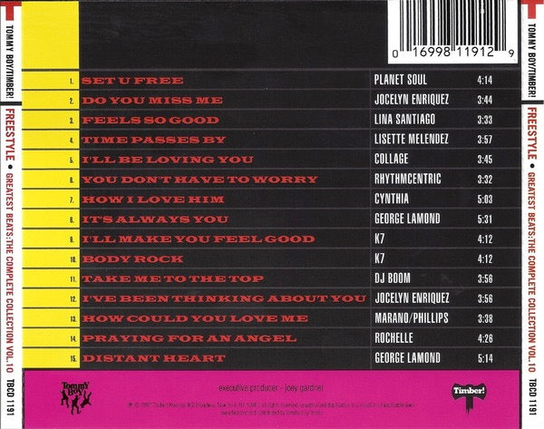 Image of Back Cover of CD - VG+/VG+ - VARIOUS, Freestyle Greatest Beats: The Complete Collection - Volume 10 (Tommy Boy; TBCD 1191, US 1997, Jewel Case), , - 2616478C