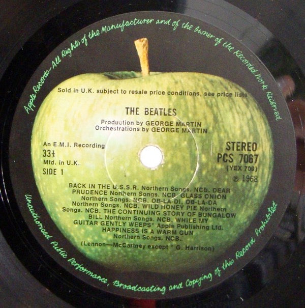 Image of Label Cover of 2xLP - VG/VG+ - THE BEATLES, The White Album (Apple; PCS 7067/8, UK 1968, Numbered Gatefold, Top Opening, NO Black Inners, Poster & 4 Prints, Stereo, EMI Recording On All Labels), No. 0596791, lovely LPs, only a few feint hairlines, clean labels, minimal edge wear & a few edge creases, McCarntney photo card has some residue on it, poster intact and clean, - 2646314S