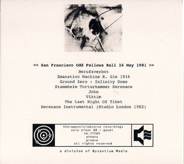 Image of Back Cover of CD - VG+/VG+ - S.P.K.*, Field Report San Francisco (Therapeutic/Adverse Recordings; opspk 1, Greece 2012, Digipak), , - 2636123E