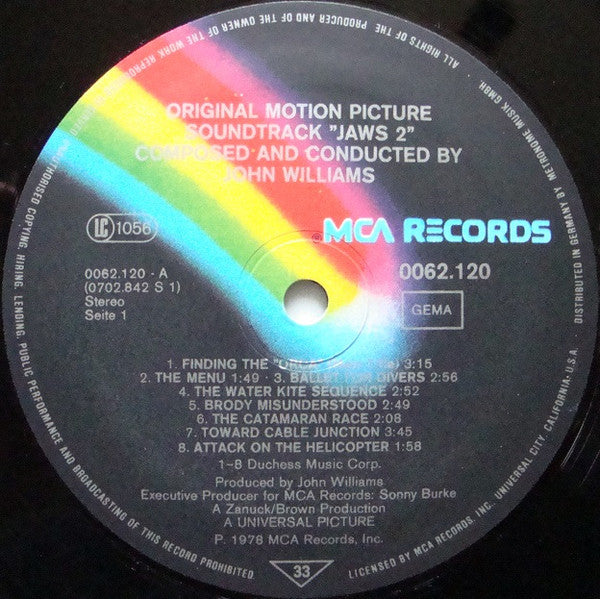 Image of Label Cover of LP - VG/VG+ - JOHN WILLIAMS, Jaws 2 ( Der Weisse Hai , Teil 2) - The Original Motion Picture Soundtrack (MCA Records; 0062.120, Germany 1978), Light wear on front cover, - 2746012S