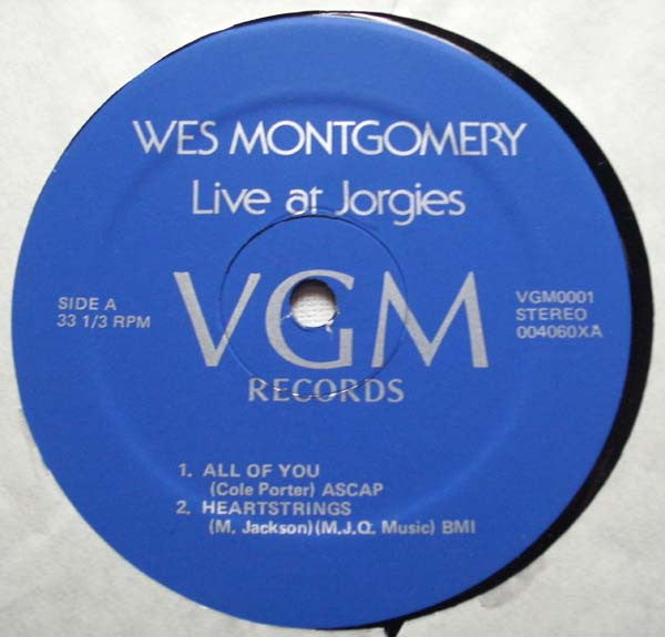 Image of Label Cover of LP - G+/VG - WES MONTGOMERY, Live At Jorgies (VGM Records; VGM0001, US 1980, Picture Sleeve), Light marks only, shelf & ring wear to sleeve, sellotaped on one side., - 2726032E