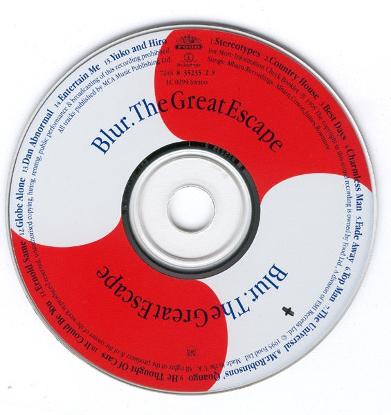 Image of Label Cover of CD - VG+/VG+ - BLUR, The Great Escape (Food; 7243 8 35235 2 8, Europe 1995, Promo, Hype Stickered Case, Promo/plugger sticker on rear case), , - 2716222C