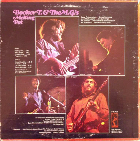 Image of Back Cover of LP - VG/VG+ - BOOKER T. & THE M.G.'S, Melting Pot (Stax; STS 2035, US 1970), Wear to sleeve with small tear on top right of sleeve., - 2746122S