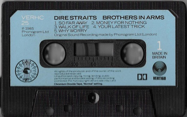 Image of Label Cover of Cassette - VG+/VG+ - DIRE STRAITS, Brothers In Arms (Vertigo Paper Labels; VERHC 25, UK 1985, Shell Without Polygram Logo), , - 2716251C