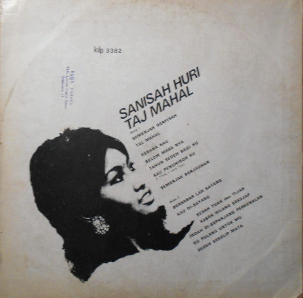 Image of Back Cover of LP - G+/G+ - SANISAH HURI, Taj Mahal (Kemvjoran; KILP 3382, Malaysia 1970s), Writing On Label and Sleeve, Tape Residue And Staples To Sleeve Edges, - 2726267E