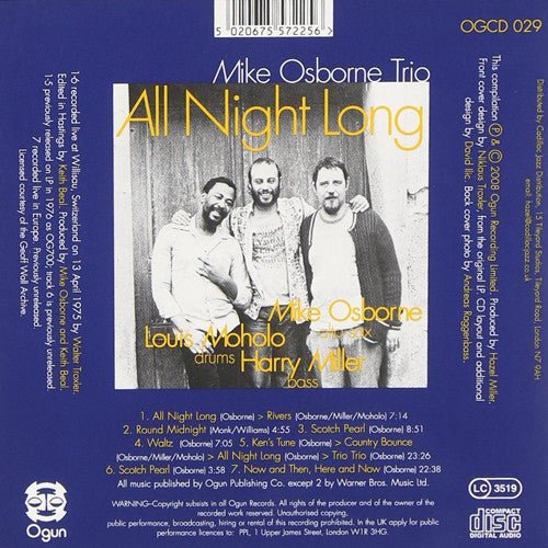 Image of Back Cover of CD - VG+/VG+ - MIKE OSBORNE TRIO, All Night Long (The Willisau Concert) (Ogun; OGCD 029, UK 2008, Gatefold), , - 2736173E