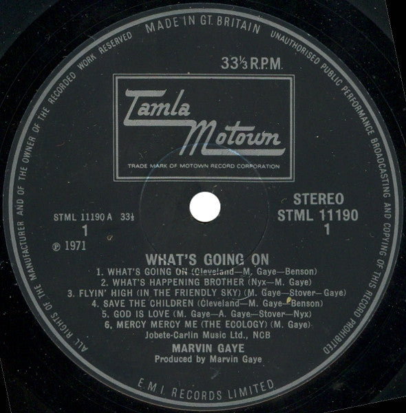 Image of Label Cover of LP - VG/G+ - MARVIN GAYE, What's Going On (Tamla Motown; STML 11190, UK 1971), Inner and insert missing. Marks on both sides, particularly noticeable on B-side., - S