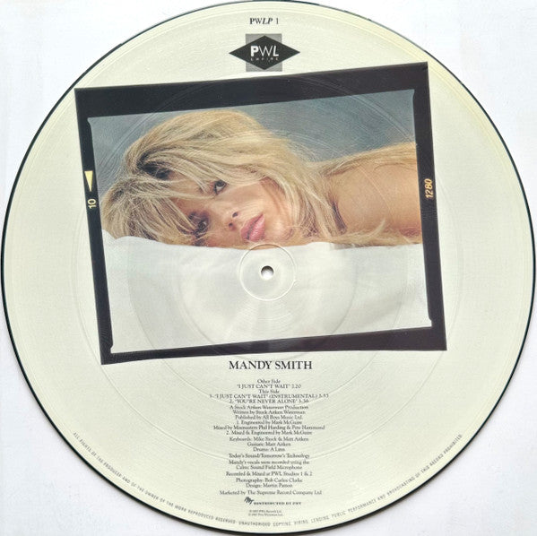 Image of Back Cover of 12" - /VG - MANDY SMITH, I Just Can't Wait (PWL Empire; PWLP 1, UK 1987, Clear Plastic Sleeve, No Poster, Picture Disc), Light marks only, - 2726363E