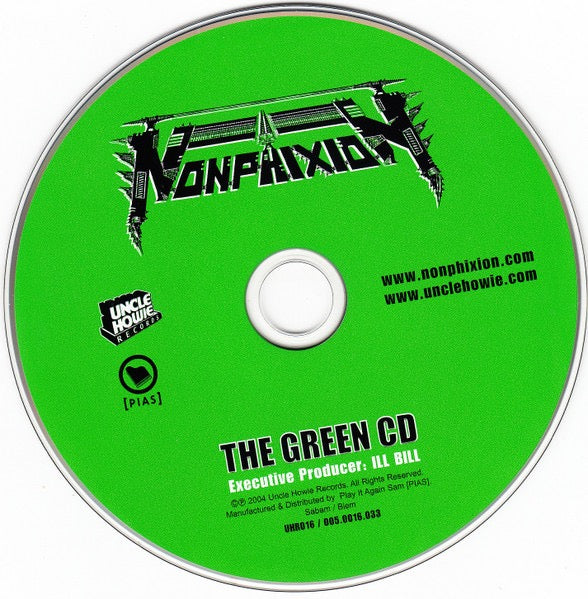 Image of Label Cover of 2xCD - VG+/VG+ - NON PHIXION, The Green CD/DVD (Uncle Howie Records; UHR016, Europe 2004, Double CD Case), Hype Sticker on Front , - 2816048C