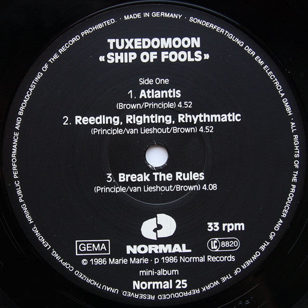 Image of Label Cover of Mini LP - VG+/EX - TUXEDOMOON, Ship Of Fools (Normal ; NORMAL 25, Germany 1986), , - 2826075E