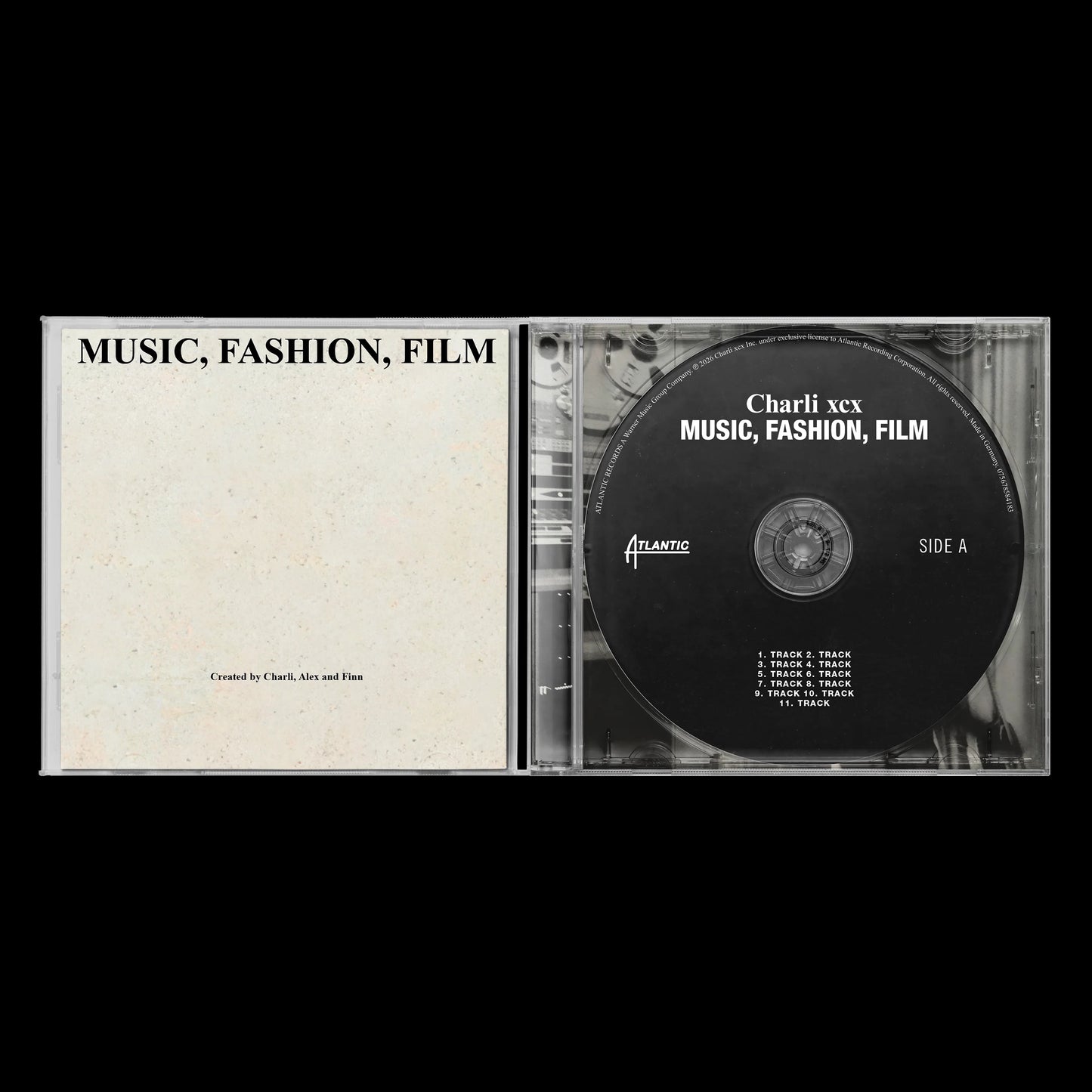 Image of Back Cover of CD - NEW/NEW - CHARLI XCX, Music, Fashion, Film - Special Edition (Atlantic; 0075678582264, UK 2026, Jewel Case, 8 Panel Accordion Foldout of Lyrics, Alternate cover featuring Charli), , Music, Fashion, Film on CD releasing July 24th. - 3036061E
