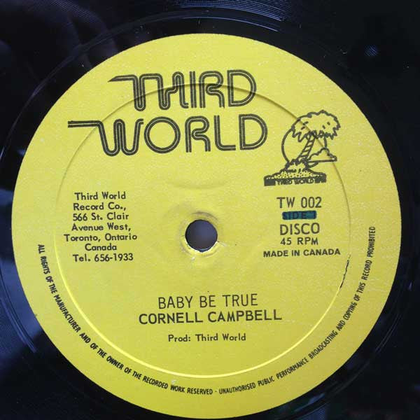 Image of Front Cover of 12" - VG/VG+ - CORNELL CAMPBELL, Baby Be True / The Minstrel (Third World; TW 002, Canada , Picture Sleeve), Company sleeve close to VG+, vinyl in strong VG+., - 2846192S