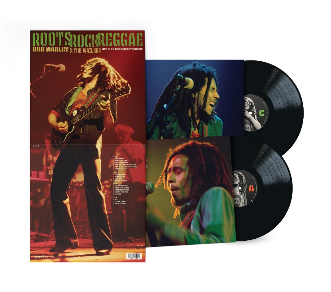 Image of Back Cover of 2xLP - NEW/NEW - BOB MARLEY & THE WAILERS, Roots, Rock, Reggae: Live at the Hammersmith Odeon (UMR; 5747419, UK 2026, Black Vinyl), , Roots, Rock, Reggae: Live at the Hammersmith Oden is a stunning, previously unreleased live album from Bob Marley, recorded over several nights during the Wailers' residency at London's prestigious Hammersmith Odeon in June 1976, during their Rastaman Vibration tour. Booking the venue was an audacious move, but Bob had newfound stardom from the U.K. cha