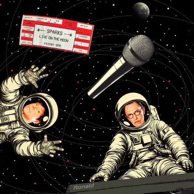 Image of Front Cover of 2xLP - NEW/NEW - SPARKS, Sparks Live On The Moon (Transgressive; TRANS971X, Worldwide 2026, Indie Exclusive, Moon Coloured Marble Silver), , Following last year's world tour, Sparks were invited to perform a one-off show on the Moon - the frst band in history to do so! Includes an introduction and outro from Cate Blanchett, who accompanied the band on their lunar trip. - 9407209C