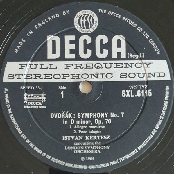 Image of Label Cover of LP - VG/VG - ISTVAN KERTESZ, LONDON SYMPHONY ORCHESTRA, Dvo k: Symphony No.7 (No.2) In D Minor (Decca Black Unboxed Wideband - Made In England at 11 O'Clock - Grooved ED2; SXL 6115, UK 1968, Laminated Front Sleeve), , - 2826295E