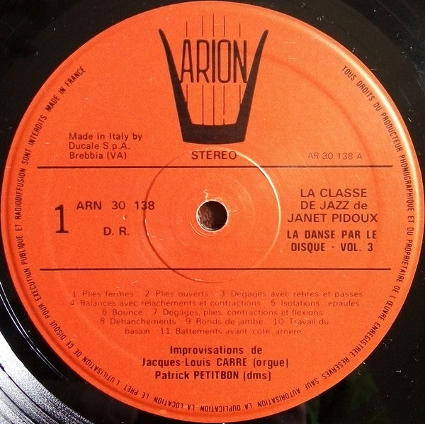 Image of Label Cover of LP - VG+/VG - JANET PIDOUX, La Danse Par Le Disque Vol. 3 La Classe De Jazz (Arion; ARN 30 T 138, Italy , Picture Sleeve), Missing Booklet., - 2826285E