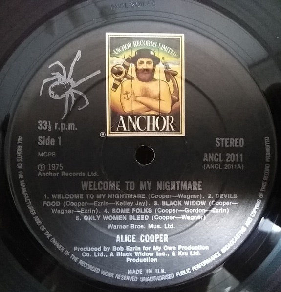 Image of Label Cover of LP - VG/G - ALICE COOPER, Welcome To My Nightmare (Anchor; ANCL 2011, UK 1975, Laminated Sleeve, Inner, CBS Pressing), Light marks and hairlines., - 2816274C
