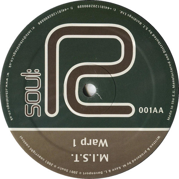 Image of Label Cover of 12" - G+/G+ - M.I.S.T., Play On Me / Warp 1 (Soul:r; SOULR001, UK 2001, Die Cut Company Sleeve), Light marks only, some sticker dasmage to sleeve., - 2826287E
